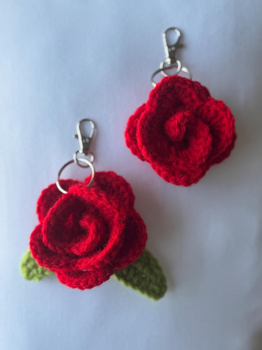 Handmade Crochet Rose Keychain | Flower Bag Charm