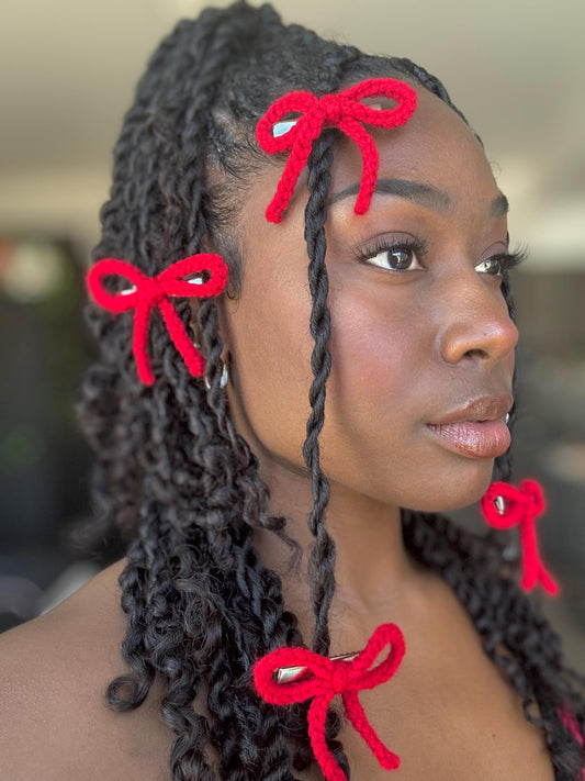 Handmade Crochet Ribbon Bow Hair Clips – | Multiple Colors Available