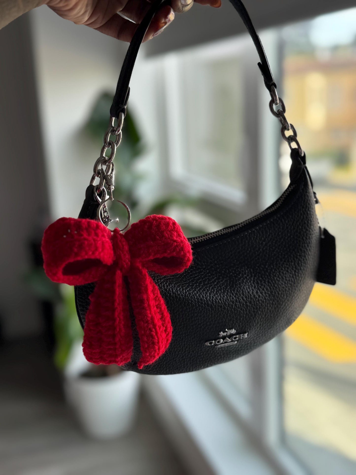 Handmade Crochet Red Bow Keychain | Cute Bag Charm
