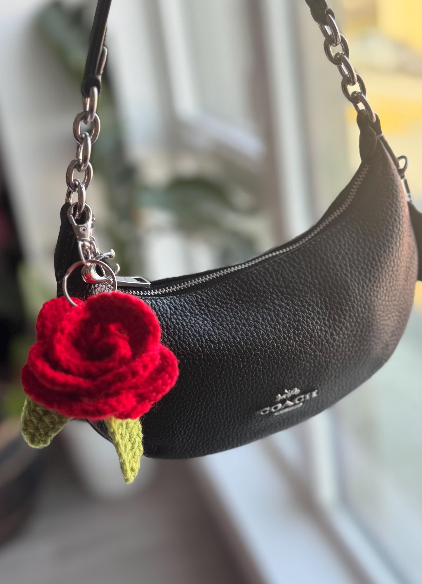 Handmade Crochet Rose Keychain | Flower Bag Charm