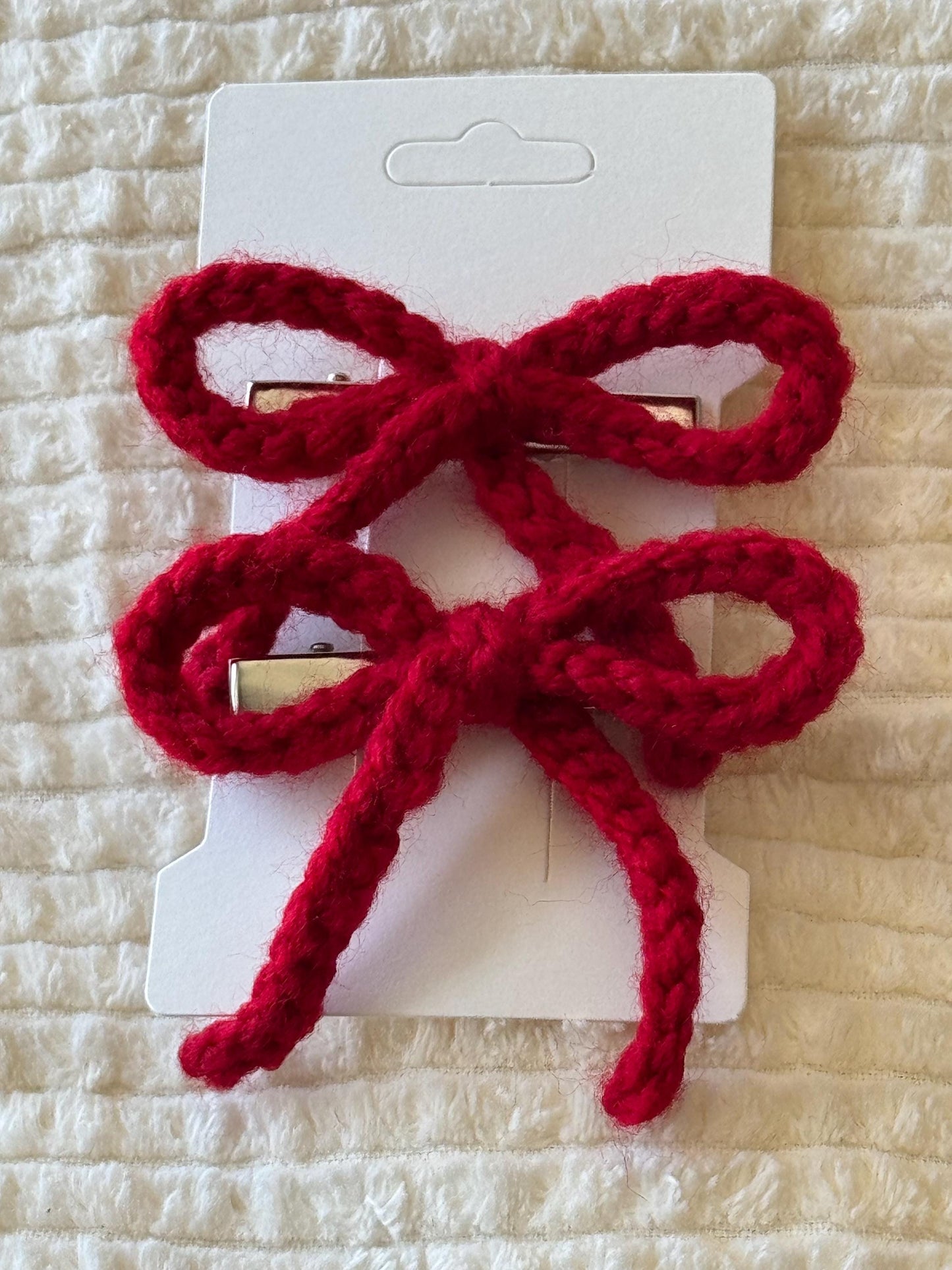 Handmade Crochet Ribbon Bow Hair Clips – | Multiple Colors Available
