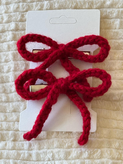 Handmade Crochet Ribbon Bow Hair Clips – | Multiple Colors Available
