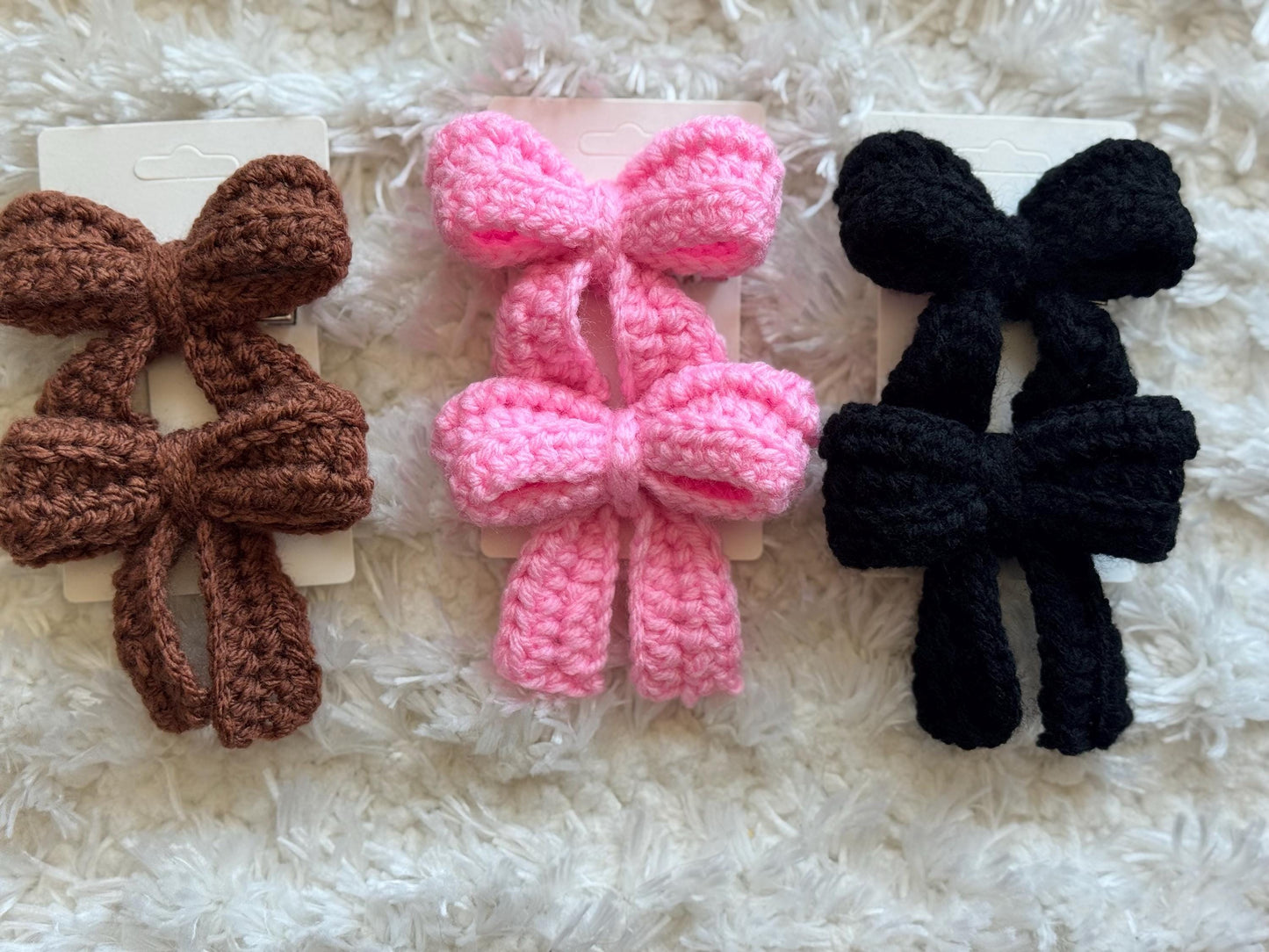 Handmade Crochet Bow Hair Clips – 2 Pack | Two Size Options w/ Multiple Colors Available