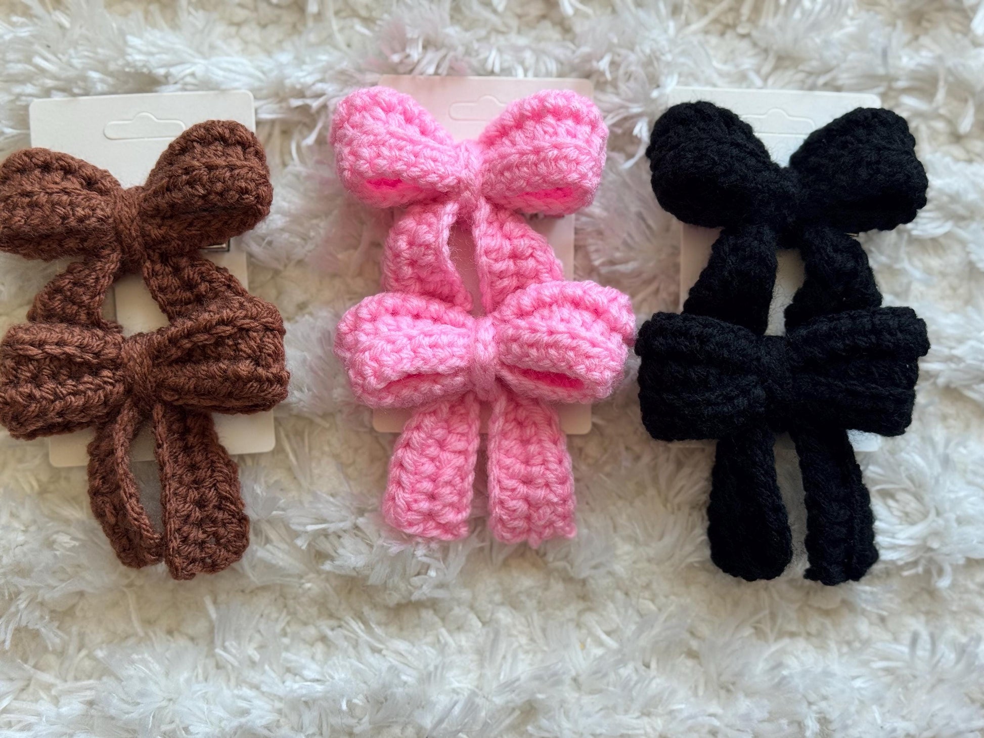 Handmade Crochet Bow Hair Clips – 2 Pack | Two Size Options w/ Multiple Colors Available