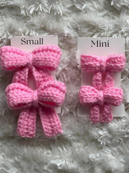 Handmade Crochet Bow Hair Clips – 2 Pack | Two Size Options w/ Multiple Colors Available