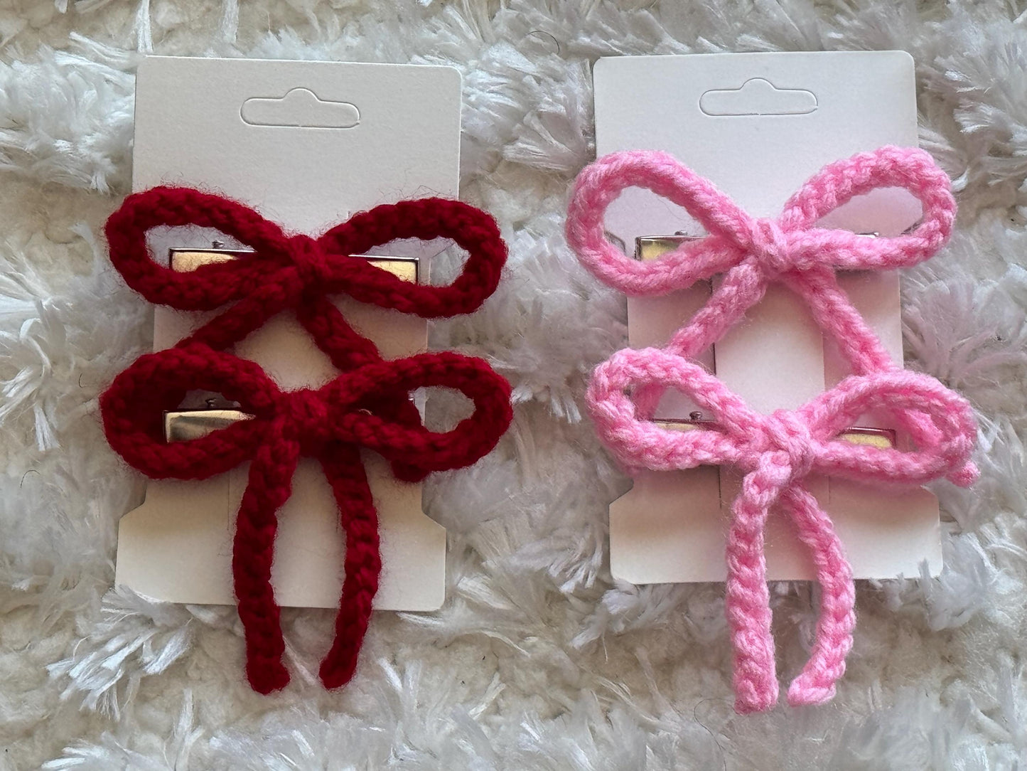 Handmade Crochet Ribbon Bow Hair Clips – | Multiple Colors Available