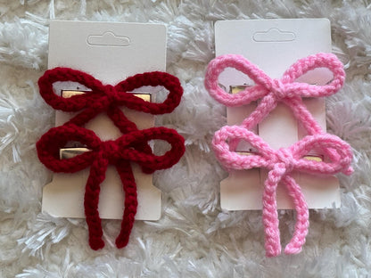Handmade Crochet Ribbon Bow Hair Clips – | Multiple Colors Available
