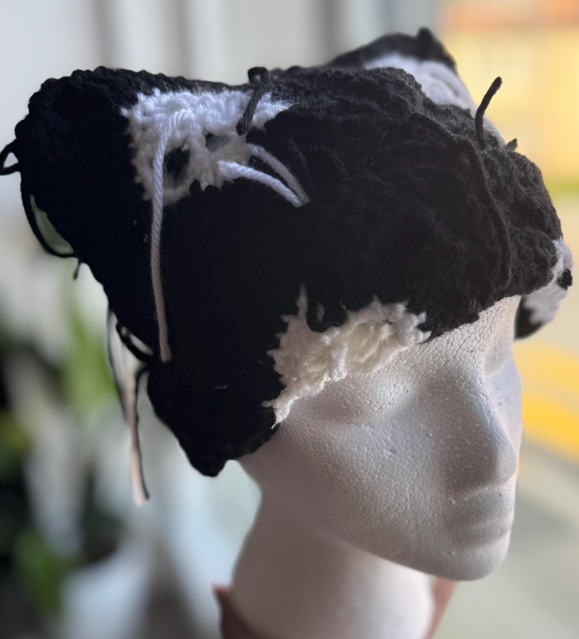 Skull Cat Ear Beanie w/ Fringe & Foldable Brim