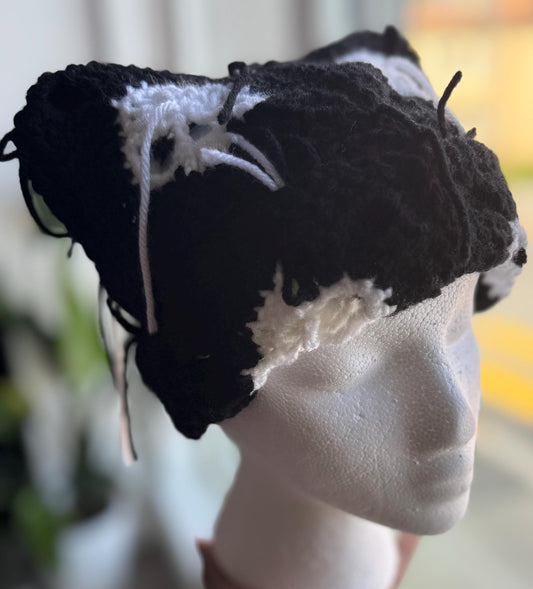 Skull Cat Ear Beanie w/ Fringe & Foldable Brim