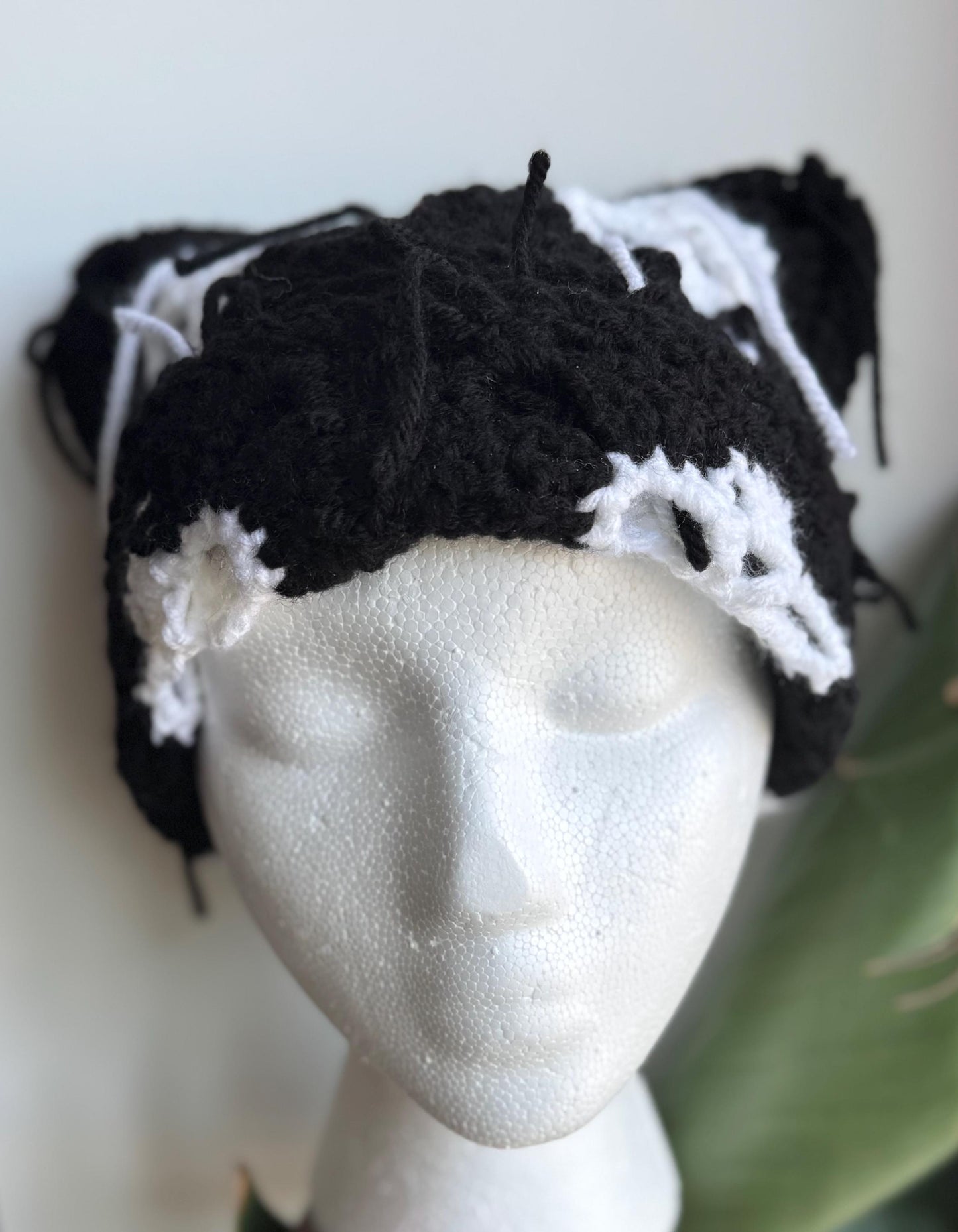 Skull Cat Ear Beanie w/ Fringe & Foldable Brim