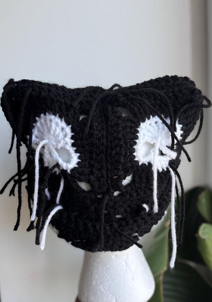 Skull Cat Ear Beanie w/ Fringe & Foldable Brim