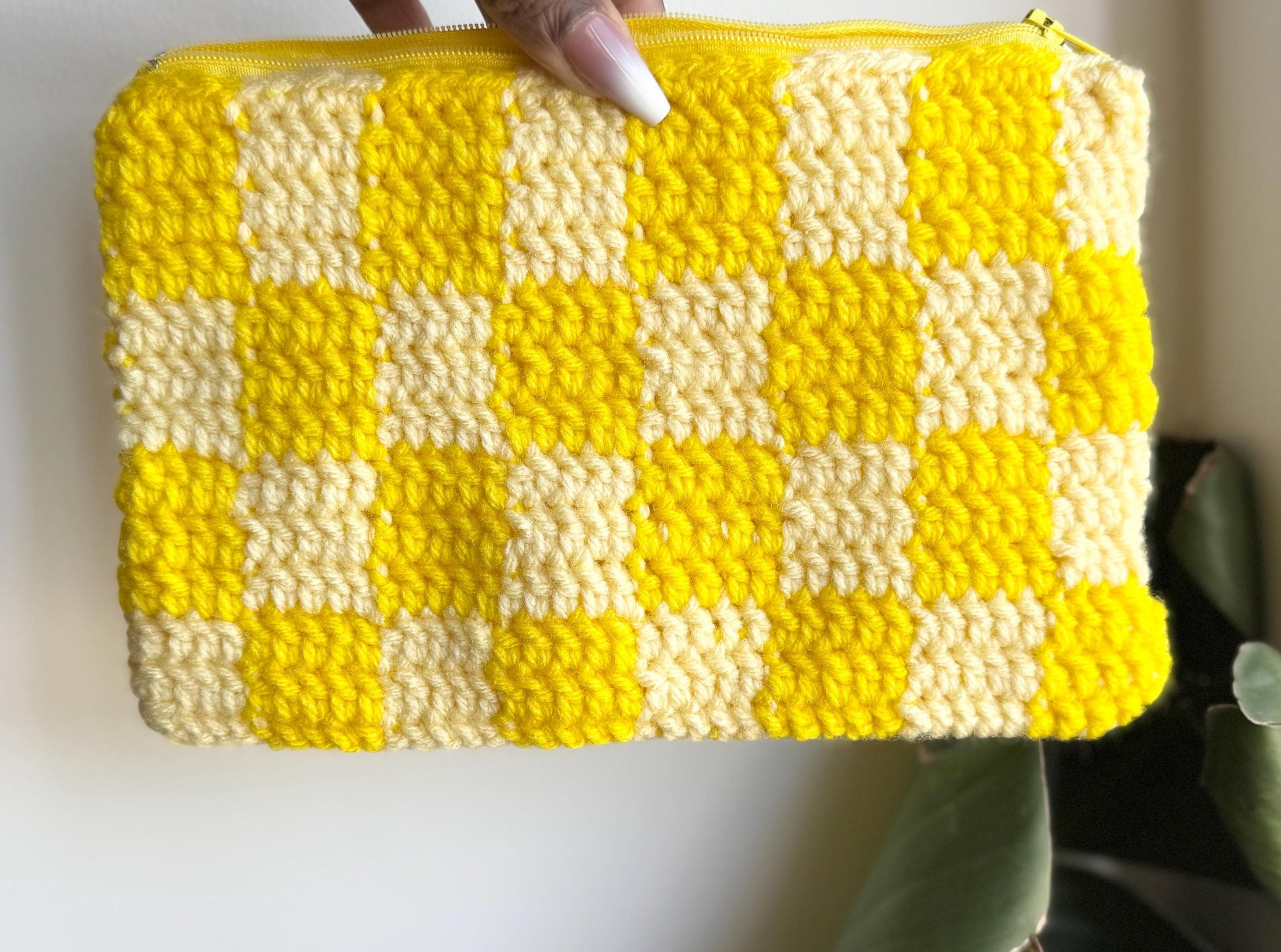 Handmade Crochet Checkered Zippered Pouch – Choose Your Colors!