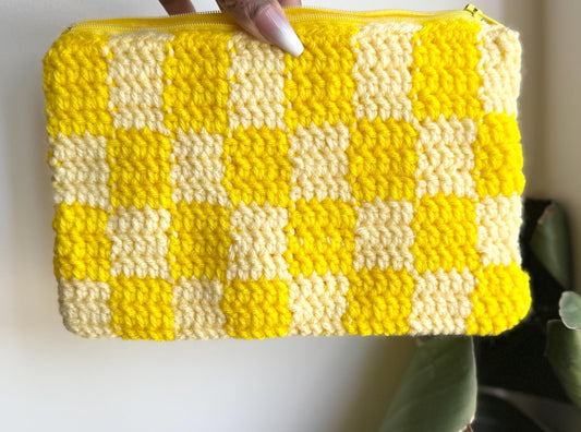Handmade Crochet Checkered Zippered Pouch – Choose Your Colors!