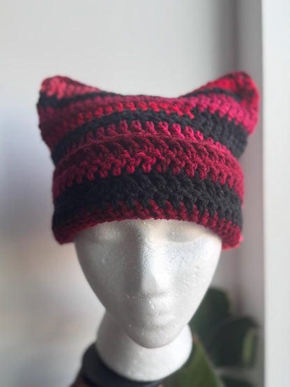 Multi Colored Cat Ear Beanie w/ Foldable Brim