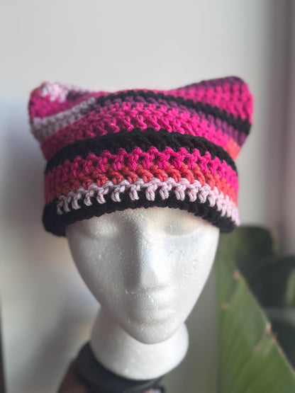 Multi Colored Cat Ear Beanie w/ Foldable Brim