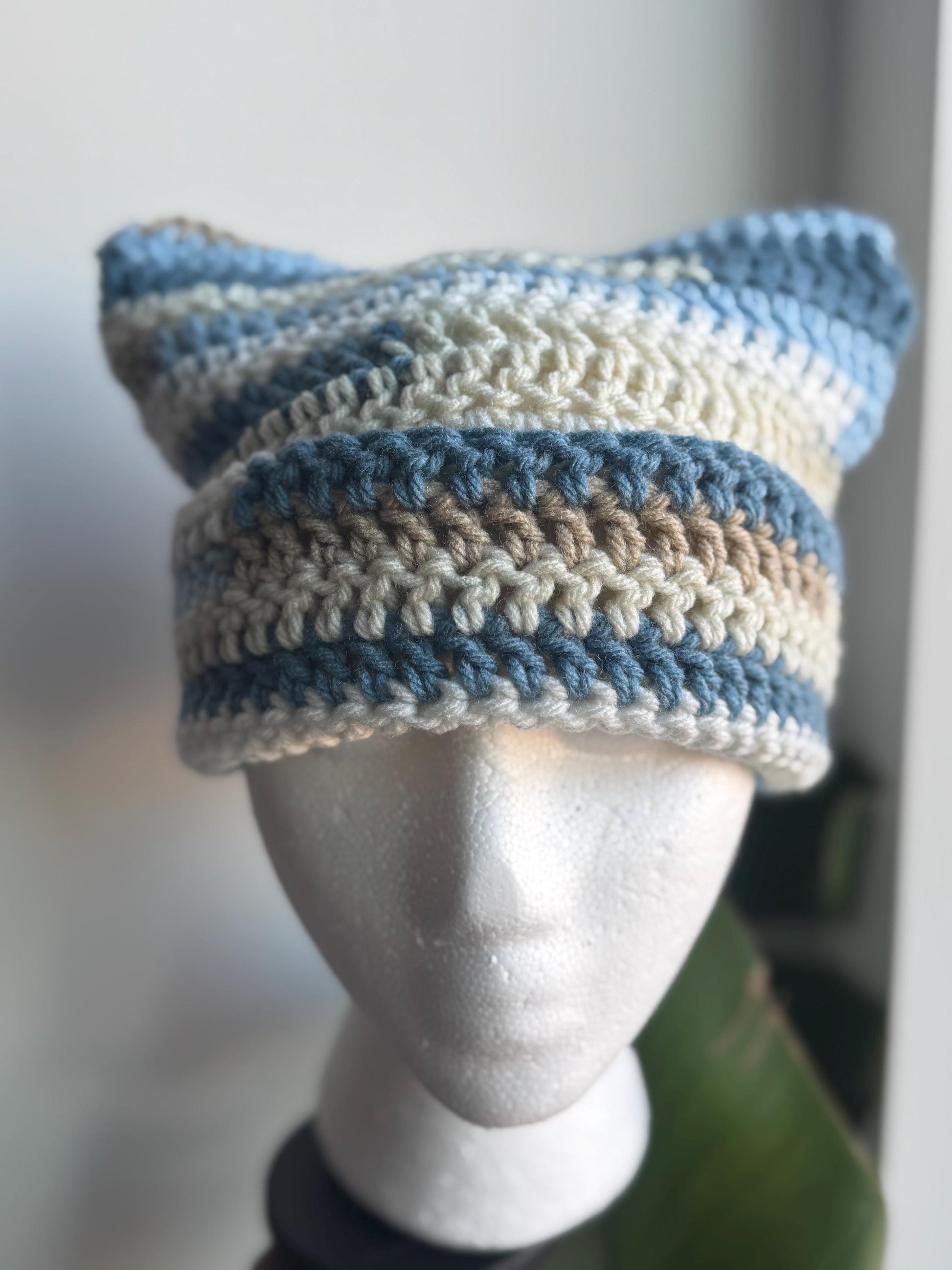 Multi Colored Cat Ear Beanie w/ Foldable Brim