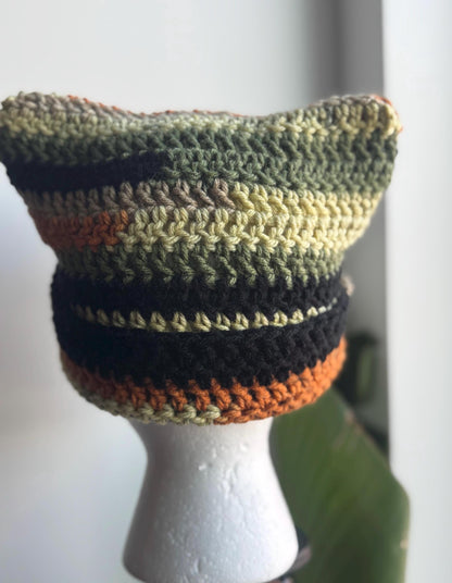 Multi Colored Cat Ear Beanie w/ Foldable Brim