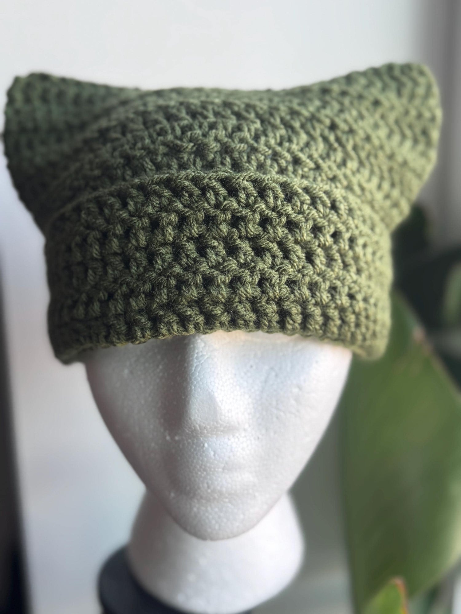 Solid Color Cat Ear Beanie w/ Foldable Brim