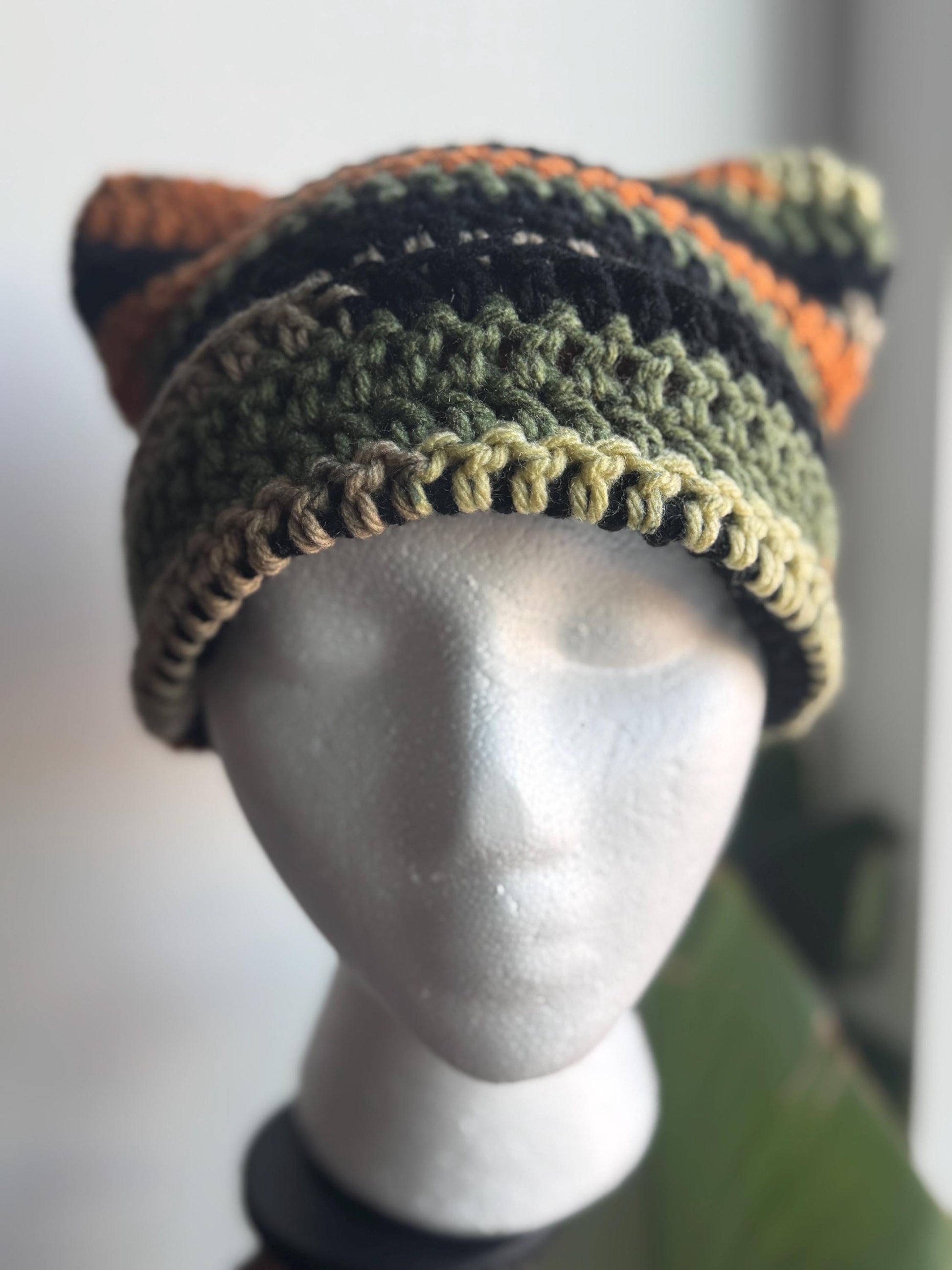 Multi Colored Cat Ear Beanie w/ Foldable Brim