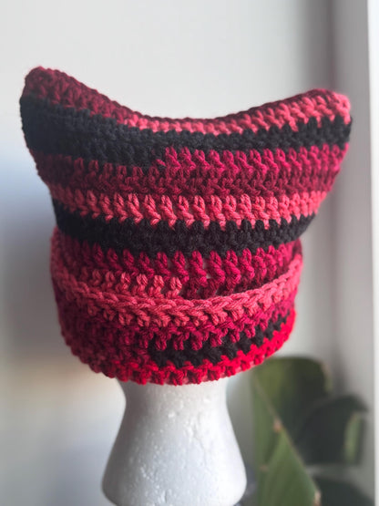 Multi Colored Cat Ear Beanie w/ Foldable Brim
