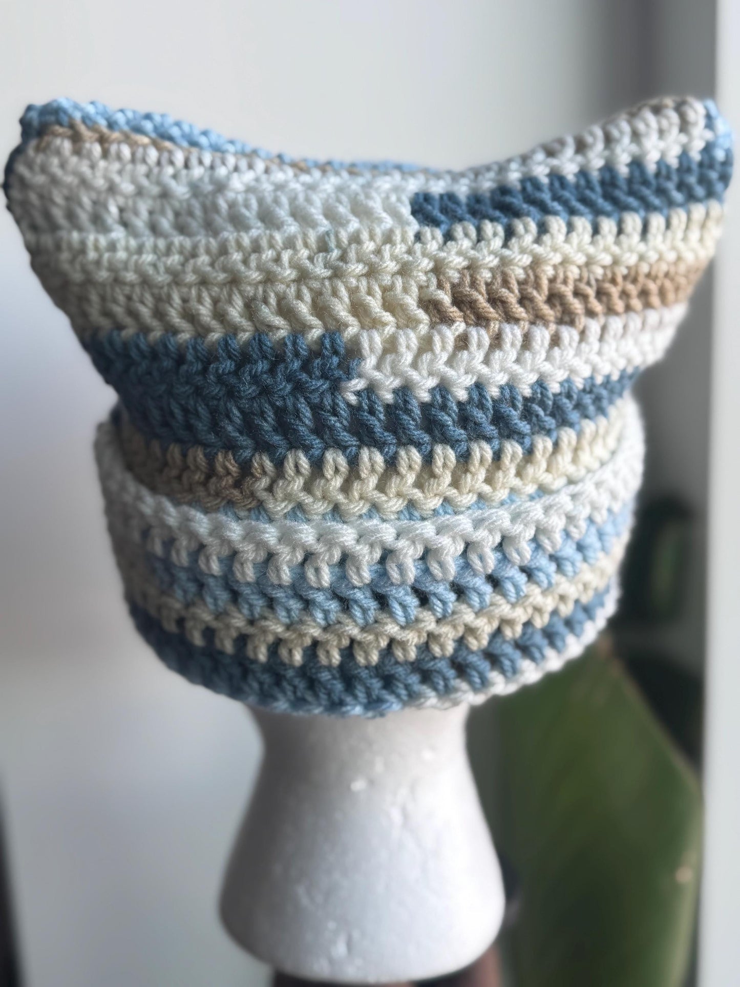 Multi Colored Cat Ear Beanie w/ Foldable Brim
