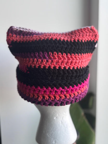 Multi Colored Cat Ear Beanie w/ Foldable Brim