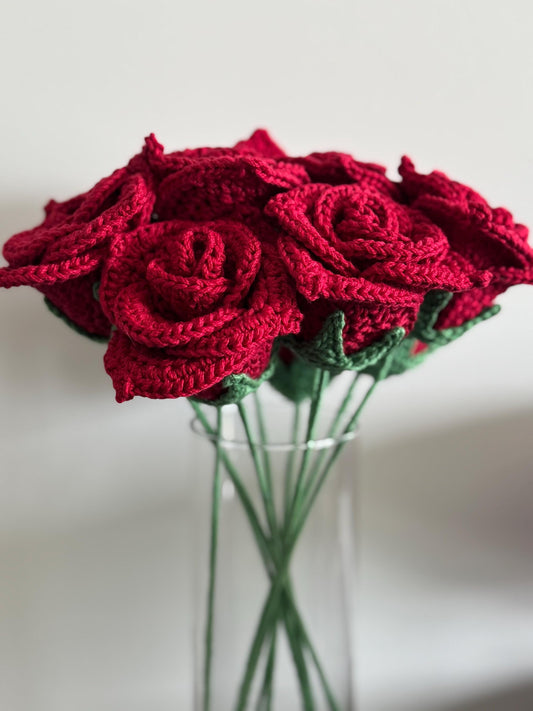 Crochet Rose Bouquet | Handmade Forever Roses | Single Rose or Bouquet Gift | Anniversary, Valentine’s Day Gift | Knottyknott